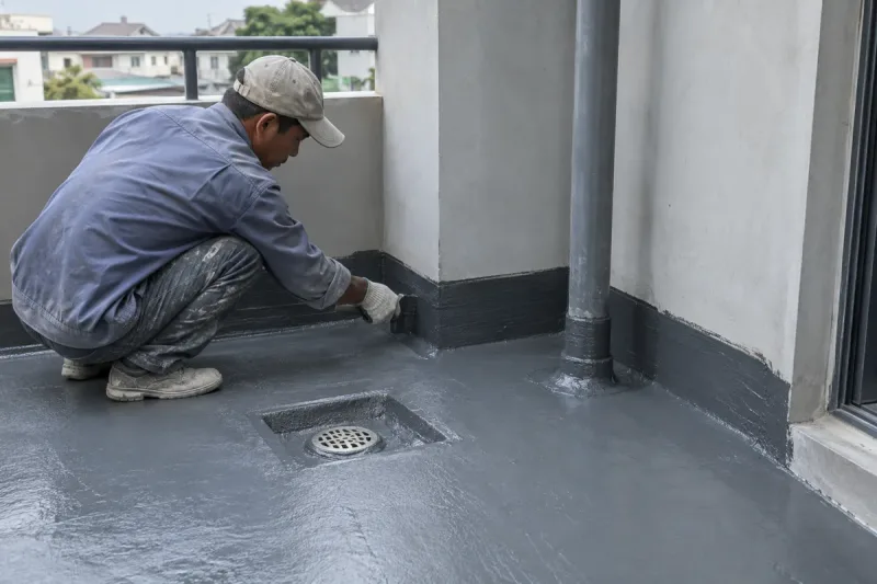 Kỹ thuật viên xử lý cổ ống và góc chống thấm