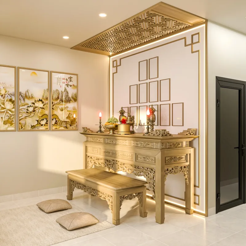 Phối cảnh phòng thờ trong bộ thiết kế nội thất nhà ở