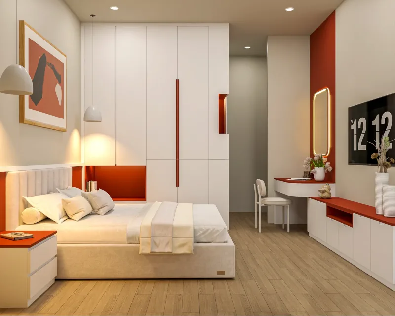 Phối cảnh phòng ngủ thứ ba trong bộ thiết kế nội thất nhà ở