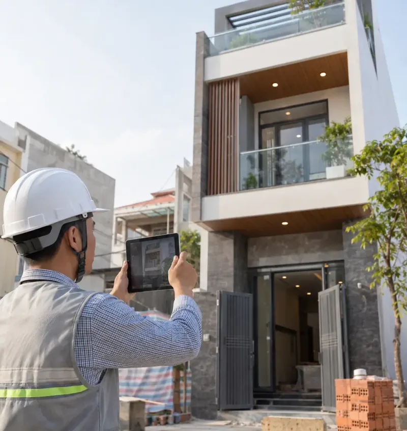 Kỹ sư ghi nhận tiến độ thi công